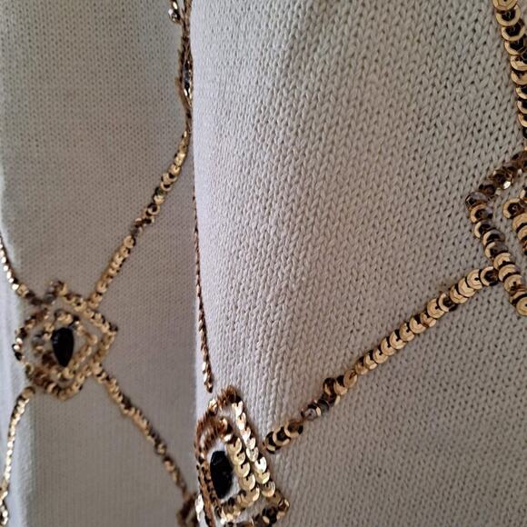 Cezanne Cotton Blend Gold Sequin Ivory Sweater - Picture 2 of 7